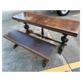 Vintage Wood Ornate Carved Trestle Table With Matc