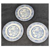 3 Vintage Chinoiserie Blue & White Toile Salad Pla