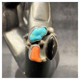 Abstract Shapes Sterling Silver Red Coral Black On