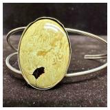 Faux Jasper Stone Sterling Silver Bangle Bracelet