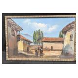 Framed Vintage Oil On Canvas Man & Llama R72 Framed Vintage Oil On Canvas Man & Llama R72