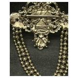 Vintage Silver Tone Bead Drop And Gemstone Brooch Vintage Silver Tone Bead Drop And Gemstone Brooch