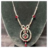 Nicky Butler Clear and Red Rhinestone Ribbon Motif Nicky Butler Clear and Red Rhinestone Ribbon Motif