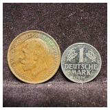 Historic European Coins British Penny and German D Historic European Coins British Penny and German D