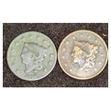 1830 And 1836 US  Coronet Head Cents 1830 And 1836 US  Coronet Head Cents