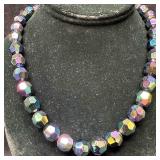 Iridescent Faceted Glass Bead Necklace I83 Iridescent Faceted Glass Bead Necklace I83