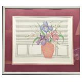 Framed Cross Stitch Embroidery Iris Flowers In Pot