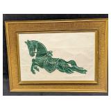 Framed Vintage Thai Temple Green Horse Rubbing