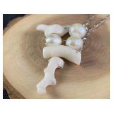Vintage Pearl & White Coral Branch Sterling Neckla