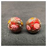 Murano Venetian Art Glass Lamp Work Red Floral Cop