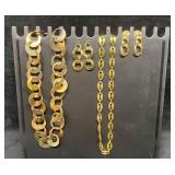 Two Gold Tone Jewelry Sets Matching Necklace & Ear