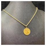 14k Gold St Christopher Medal Necklace