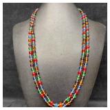 Clear Multi Colored Glass Round Bead Long Necklace