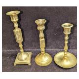 3 Vintage Brass Candlestick Holders