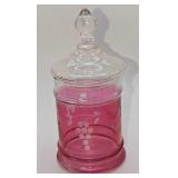 Vintage Etched Cranberry Style Glass Candy Dish