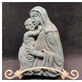Carved Religious Pottery Sculpture & Stand Virgin