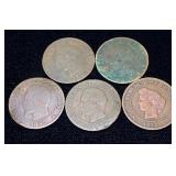 Five 19th Century French Coins