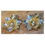 Vintage Vendome Crystal Beads Floral Clip On Earri
