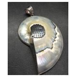 Sterling Mother of Pearl Ammonite-Shaped Pendant