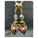 Murano Venetian Art Glass Lamp Work Black Floral C