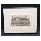 Black & White Ink Etching Of Memorial Stadium Sign