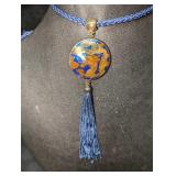 Vintage Tassel Necklace With Cloisonne Gold Tone C