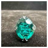 Green Ruby Glass Style Setting Sterling Silver Rin