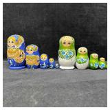 Two Hand-Painted Russian Nesting Doll Sets Blue an