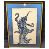 Framed Vintage Thai Temple Lady Dancer Rubbing
