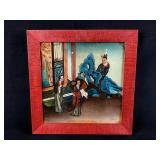 Framed Antique Chinese Reverse Glass Painting Nobl