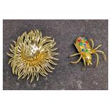 Vintage Gold Tone Spider And Trifari Brooches