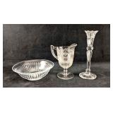 Fancy Glass Bowl, Candle Holder and Creamer Cup