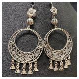 .800 Silver Crescent Dangle Earrings