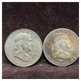 1958 and 1961 D P Mint Franklin Silver Half Dollar