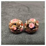 Murano Venetian Art Glass Lamp Work Black Floral P