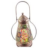 Floral Mosaic Colorful Lantern With Flameless Cand