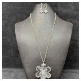 Gorham Cut Crystal Snowflake Pendant on Silver-Ton