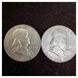 Set of Two .900 Silver Coins Franklin Half Dollars