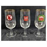 3 Vintage Gold-Rim Stemmed German Beer Glasses