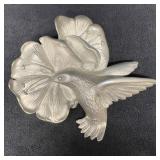 Humming Bird Metal Silver Toned Brooch Lapel Pin