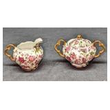 Vintage Porcelain Floral Sugar Bowl & Creamer