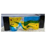 Colorful Curved Free Standing Fused Glass Art Pane