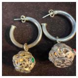 Sterling Silver Thick Hoop Dangle Multi Stone Orna