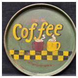 Vintage Hand-Painted Coffee Metal Tray Green with