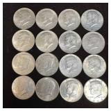 Set of Sixteen .900 Silver Coins 1964 Kennedy Half