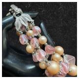 Crown Trifari Pink Peach Toned Plastic and Glass B
