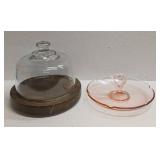 Pink Depression Heart Handle Tray And Cake Display