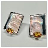 Marta Howell Sterling MOP and Citrine Earrings