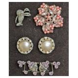 Vintage Hummingbird Faux Pearl Rhinestone Brooch P