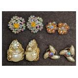 Vintage Unmarked Gold Silver Tone Faux Peal Rhines